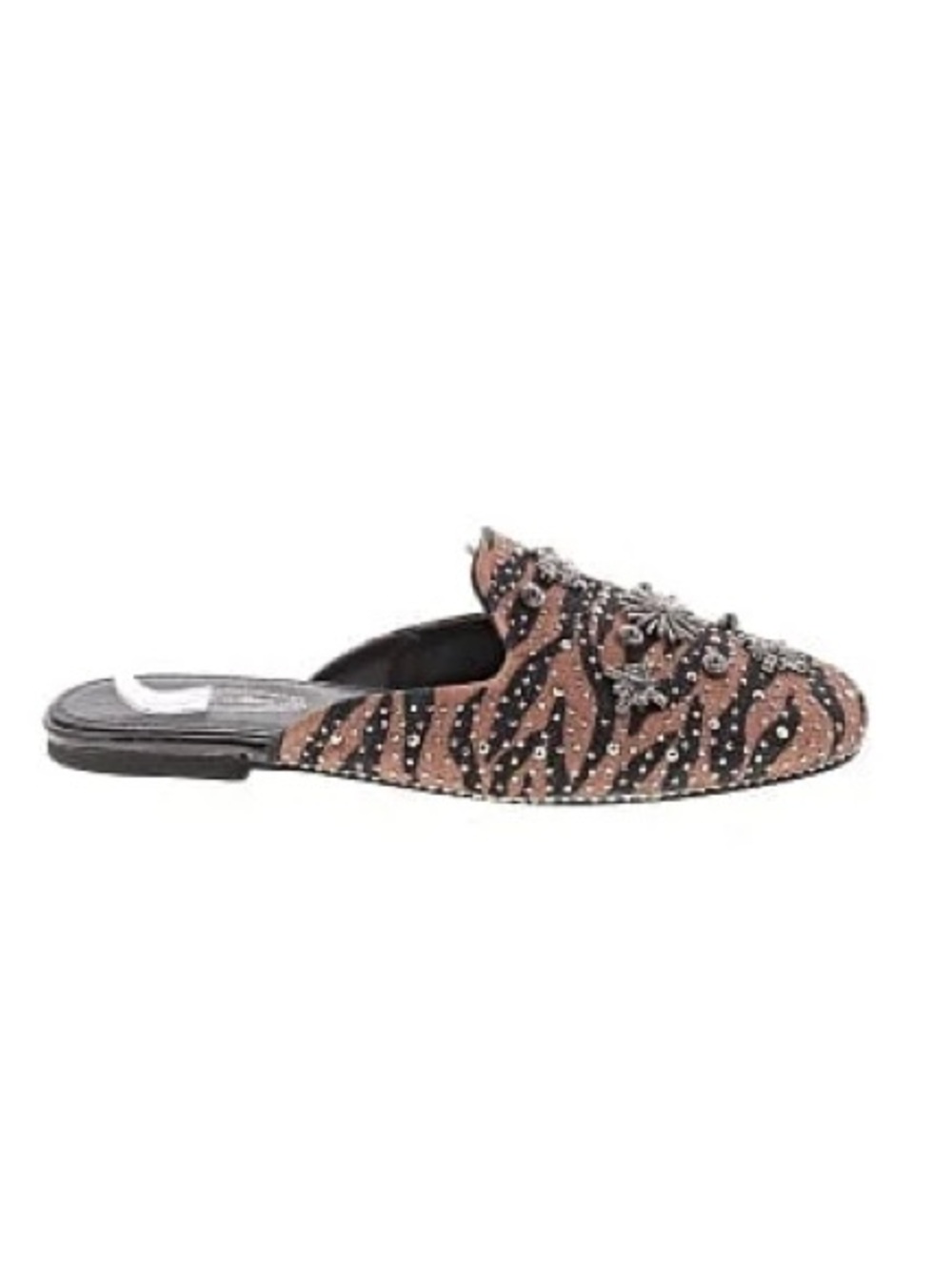 Atalina  Black Beaded Tiger-Print Slip-On Mule